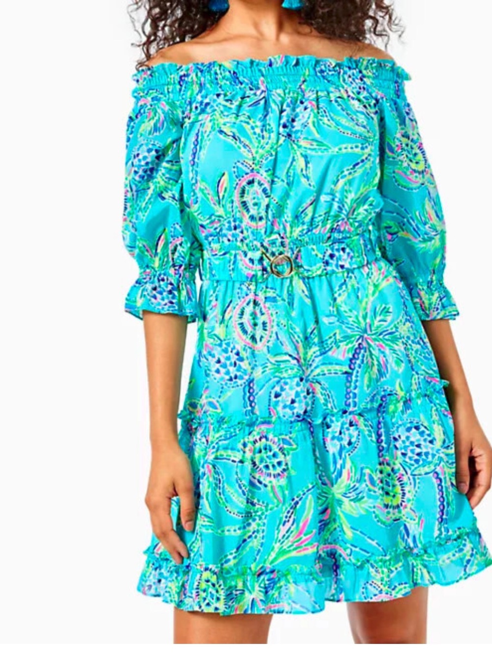 NWT Lilly Pulitzer Louisa Off The Shoulder Dress Bermuda Blue NEW SMALL